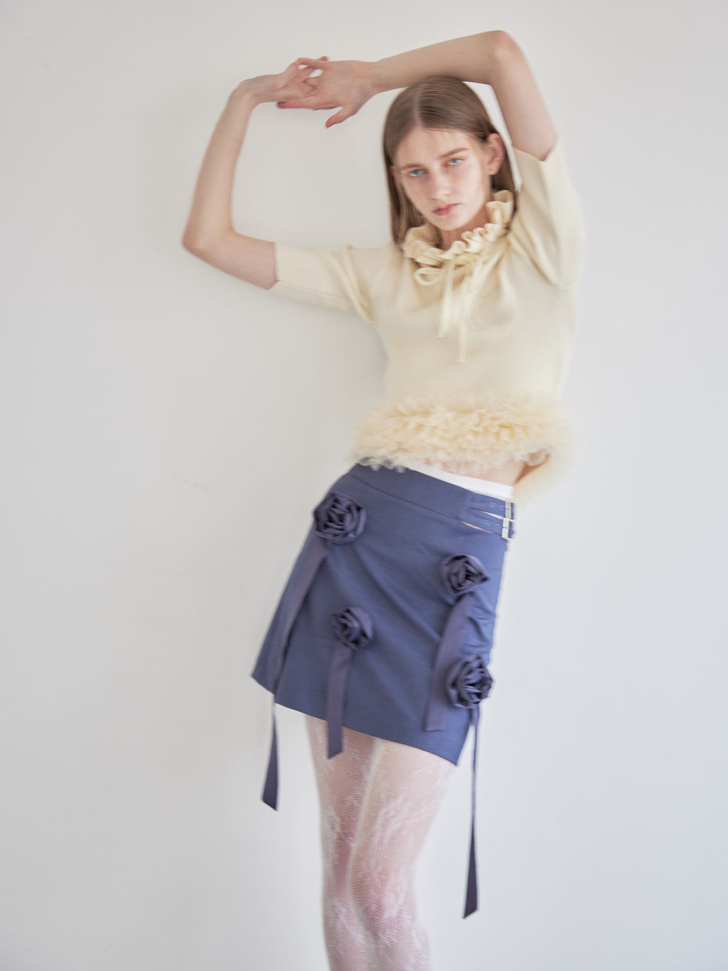Rose mini skirt ブルー size:M model:174cm LERA
