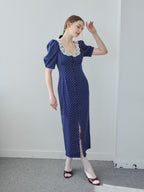 Decollete lace dress ネイビー size:M model:171cm ANIUTA