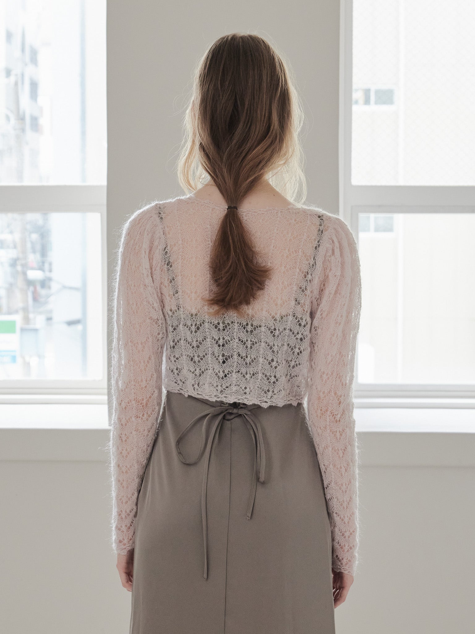 Mohair crochet ribbon cardigan ピンク size:M model:173cm DASHA.G