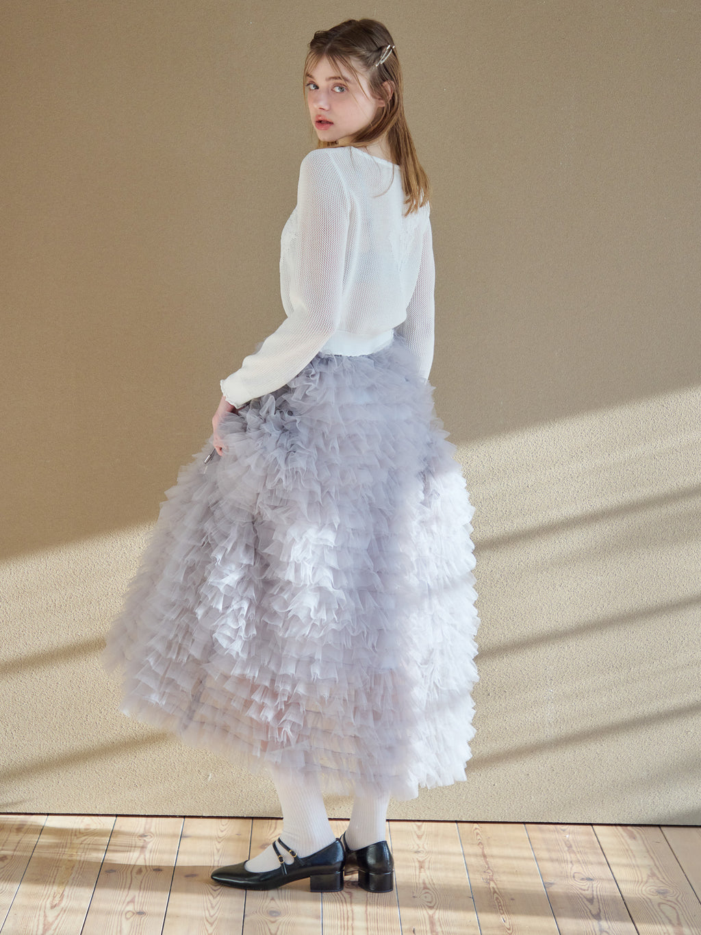 Tulle tiered volume skirt グレー size:M model:174cm KATERYNA