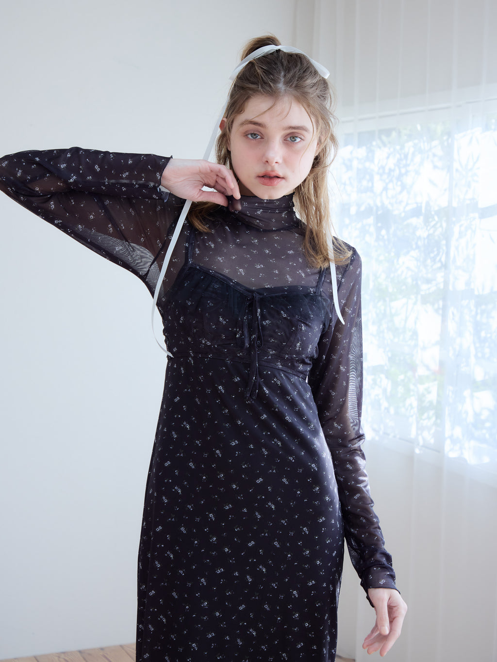 Tulle print dress & bra ブラック size:M model:174cm KATERYNA
