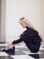 Dot tulle ruffle & knit top set ブラック size:M model:163cm MINAMI