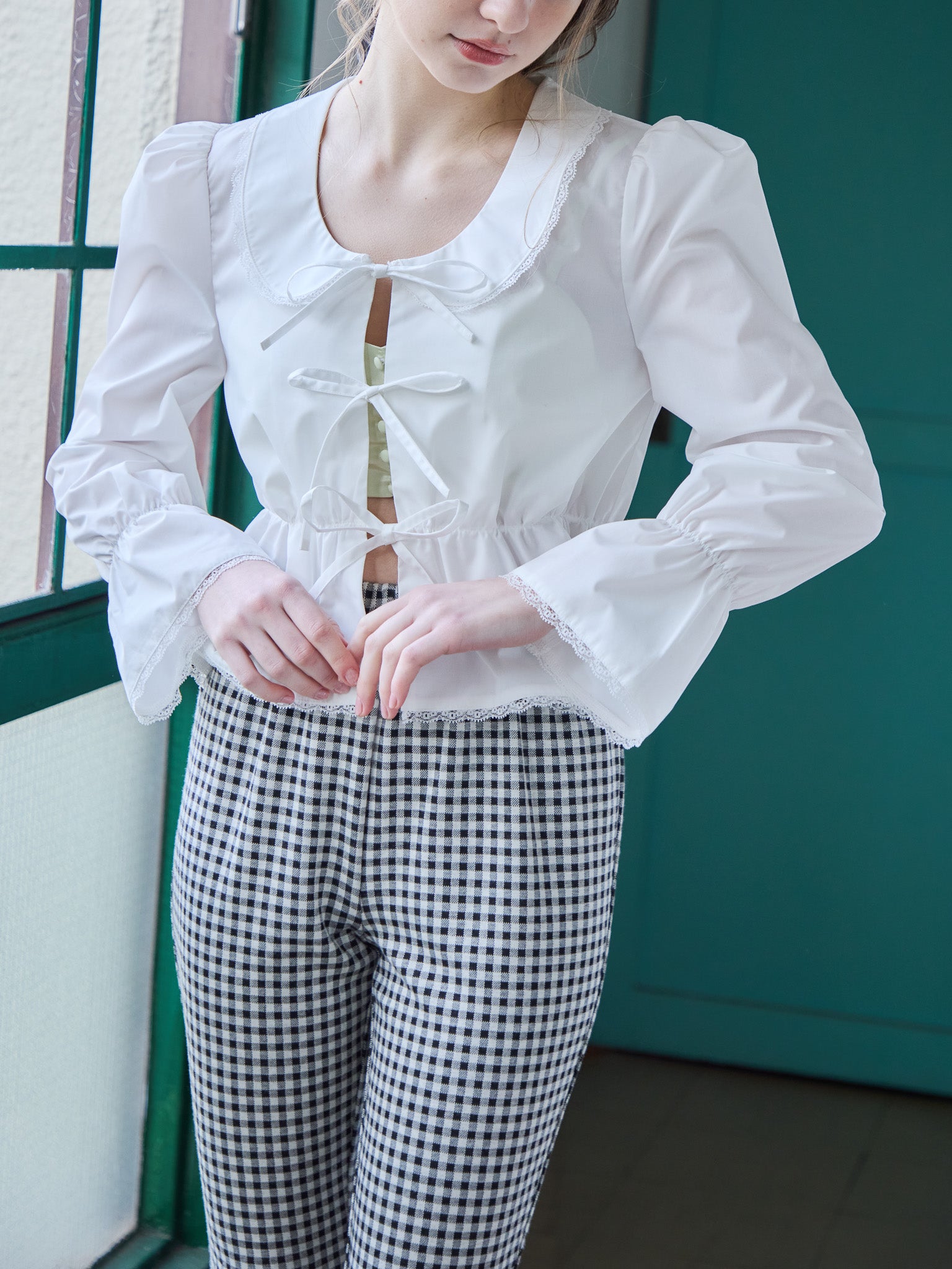 Front ribbon blouse ホワイト size:M model:171cm ANIUTA