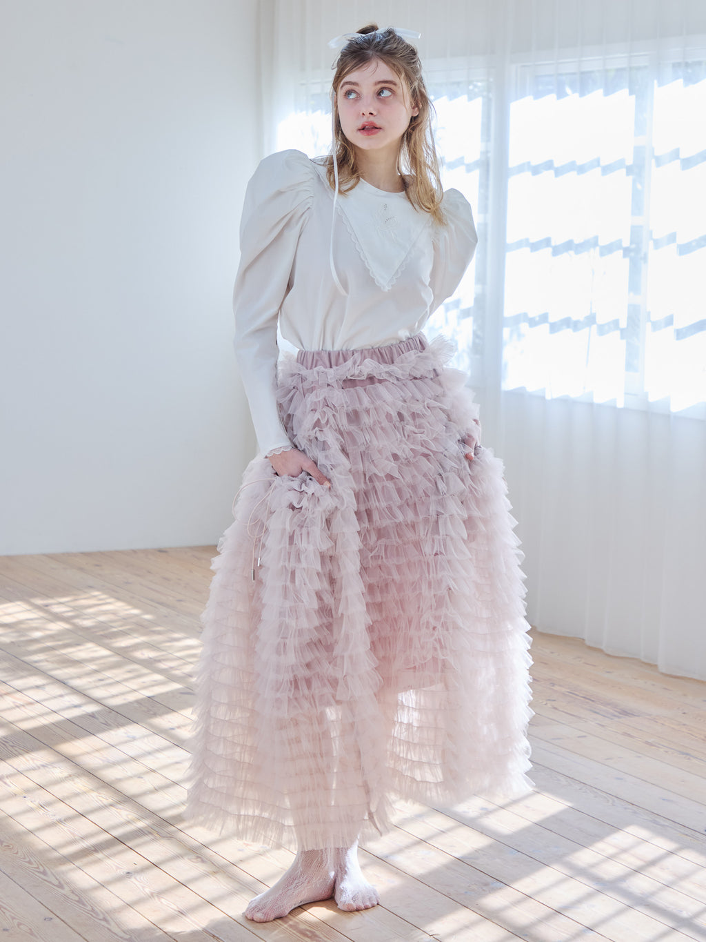 Tulle tiered volume skirt ピンク size:M model:174cm KATERYNA