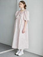 Ribbon jaquard volume dress ピンク size:M model:171cm ANIUTA