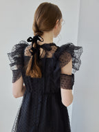Dot organdy dress ブラック size:M model:171cm ANIUTA