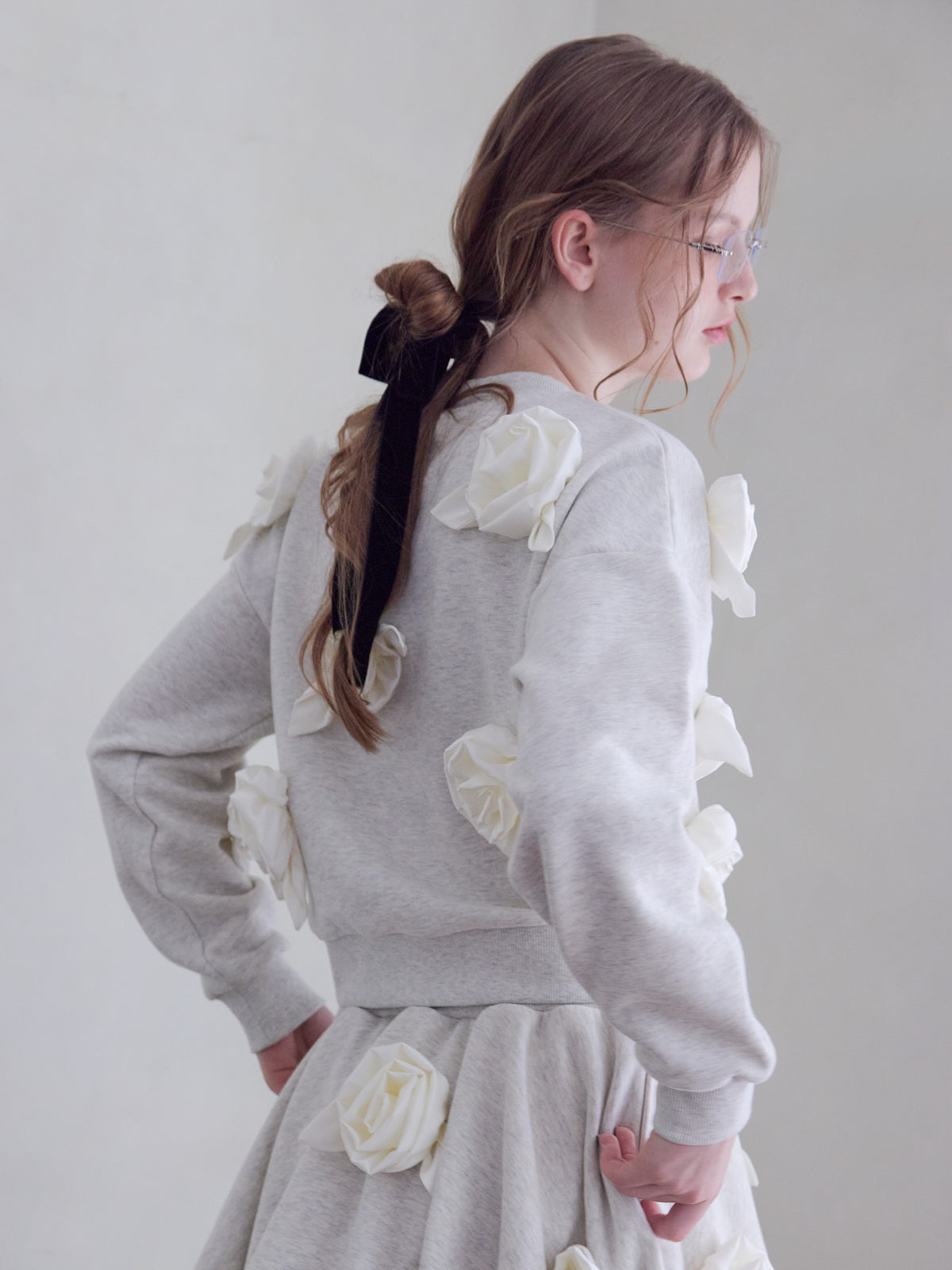 Many rose sweat top グレー size:M model:173cm ALINA