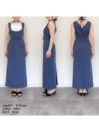 Ribbon waist dress ブルー