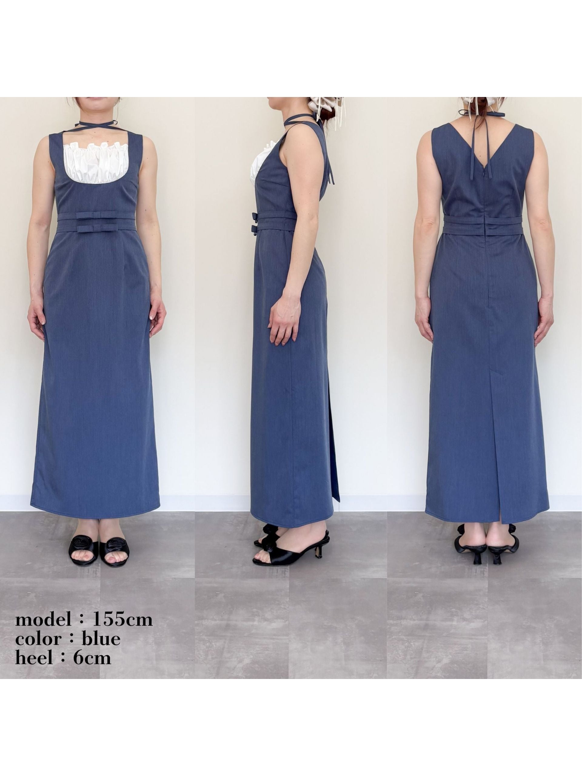Ribbon waist dress ブルー