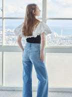 Embroidered balloon collar knit top ブラック×ホワイト size:M model:171cm ANIUTA
