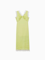 Lace trim satin ribbon dress ライム