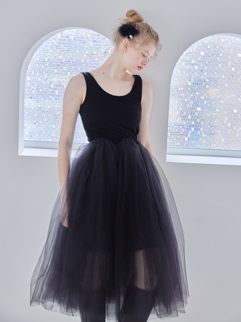 Volume tulle skirt tank dress ブラック size:M model:173cm Olesia