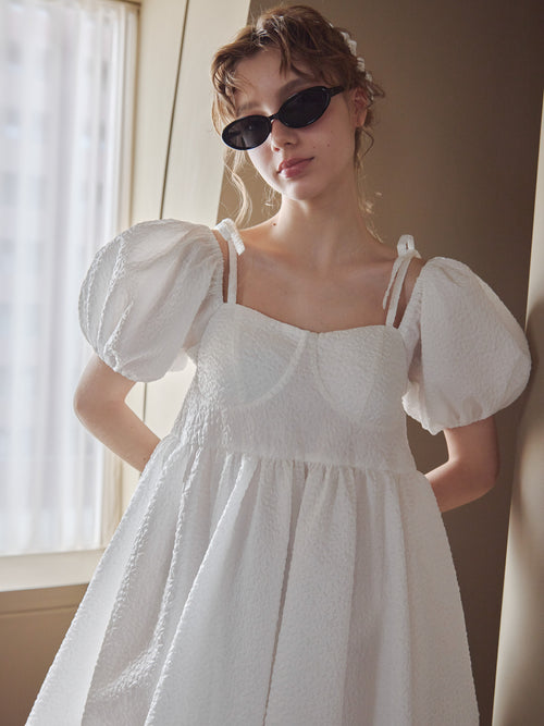 Back ribbon embossed volume mini dress ホワイト size:M model:175cm MARTA