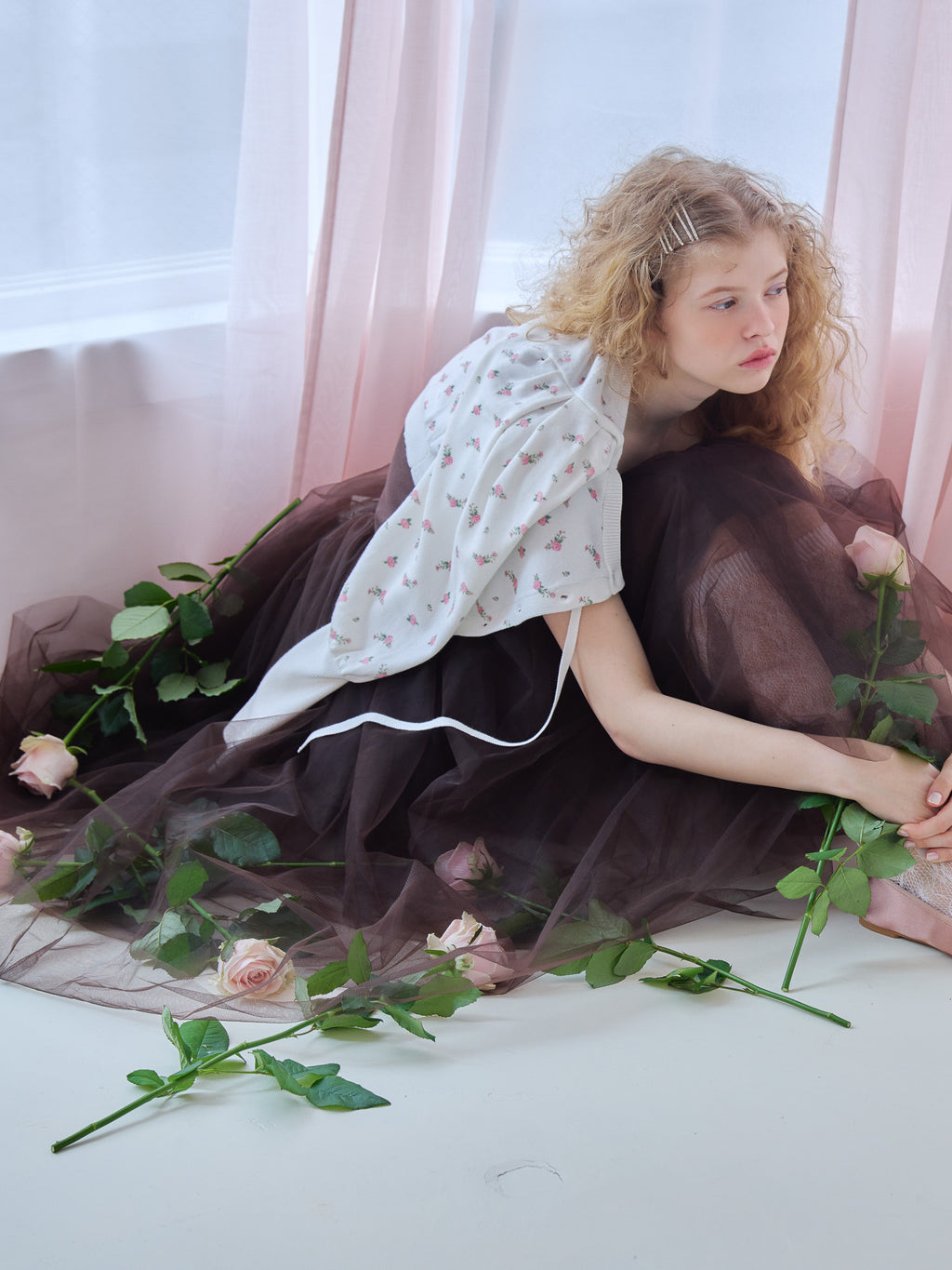 Volume tulle skirt tank dress ブラウン size:M model:173cm Olesia