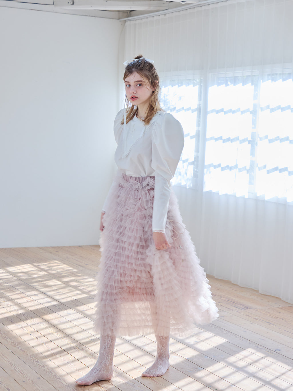 Tulle tiered volume skirt ピンク size:M model:174cm KATERYNA