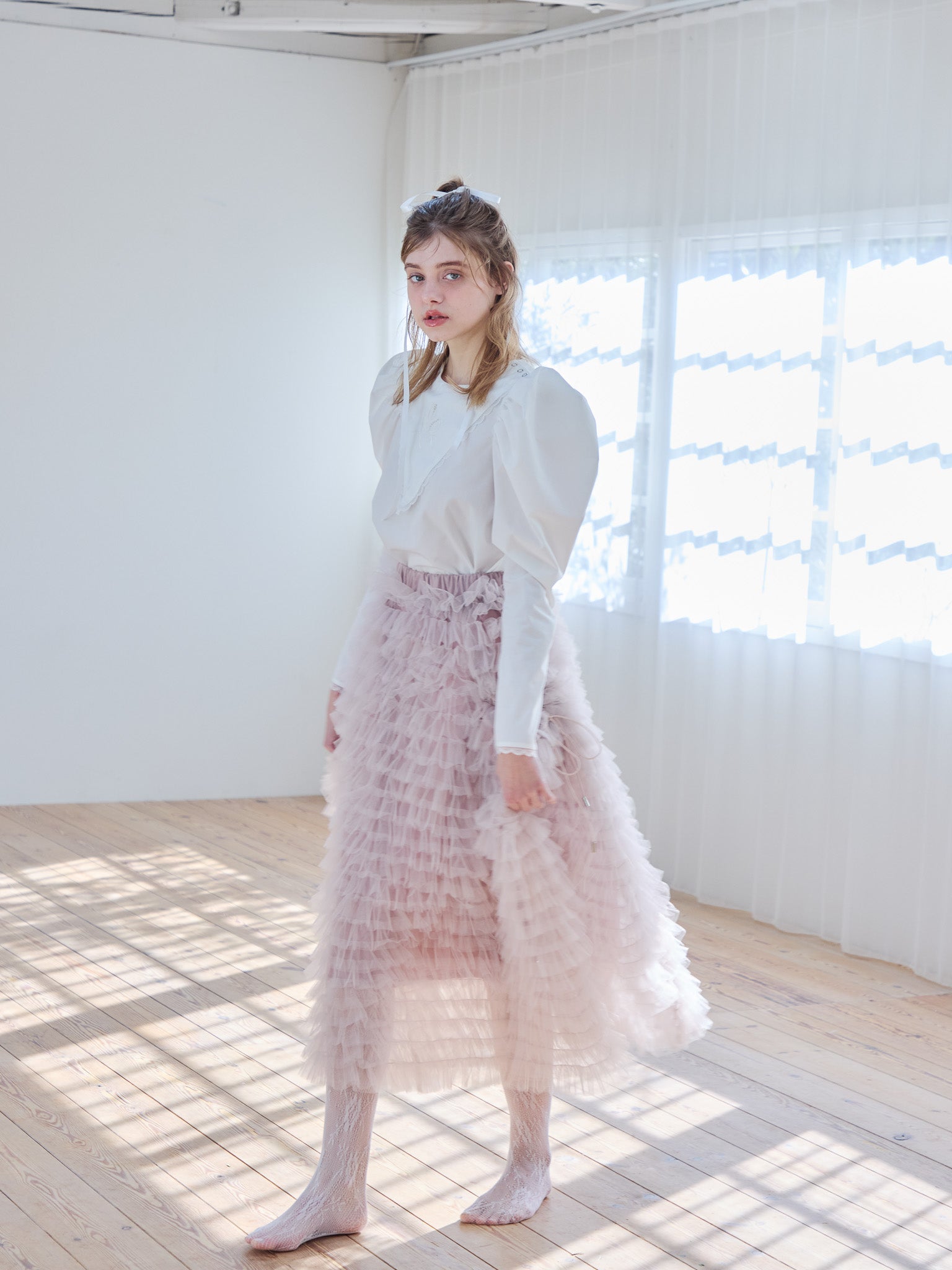 Tulle tiered volume skirt ピンク size:M model:174cm KATERYNA