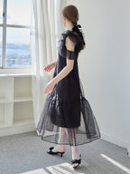 Dot organdy dress ブラック size:M model:171cm ANIUTA
