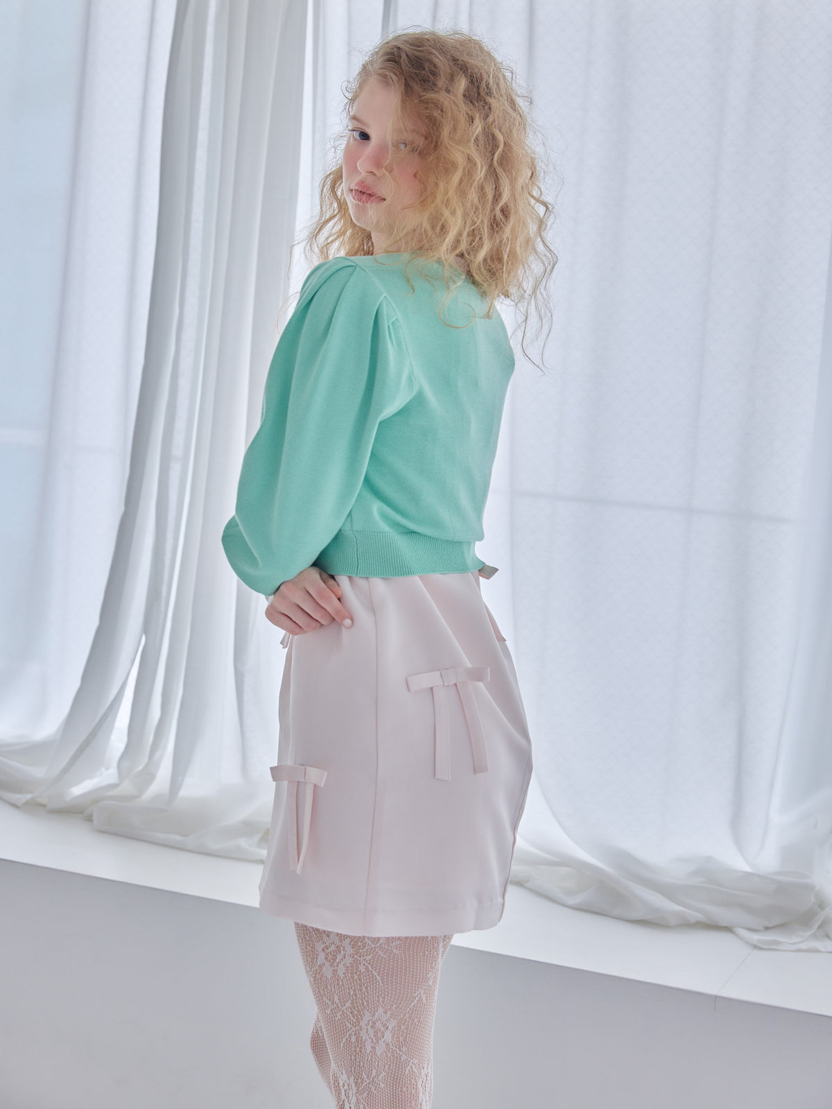 Many ribbon satin mini dress ピンク size:M model:173cm Olesia
