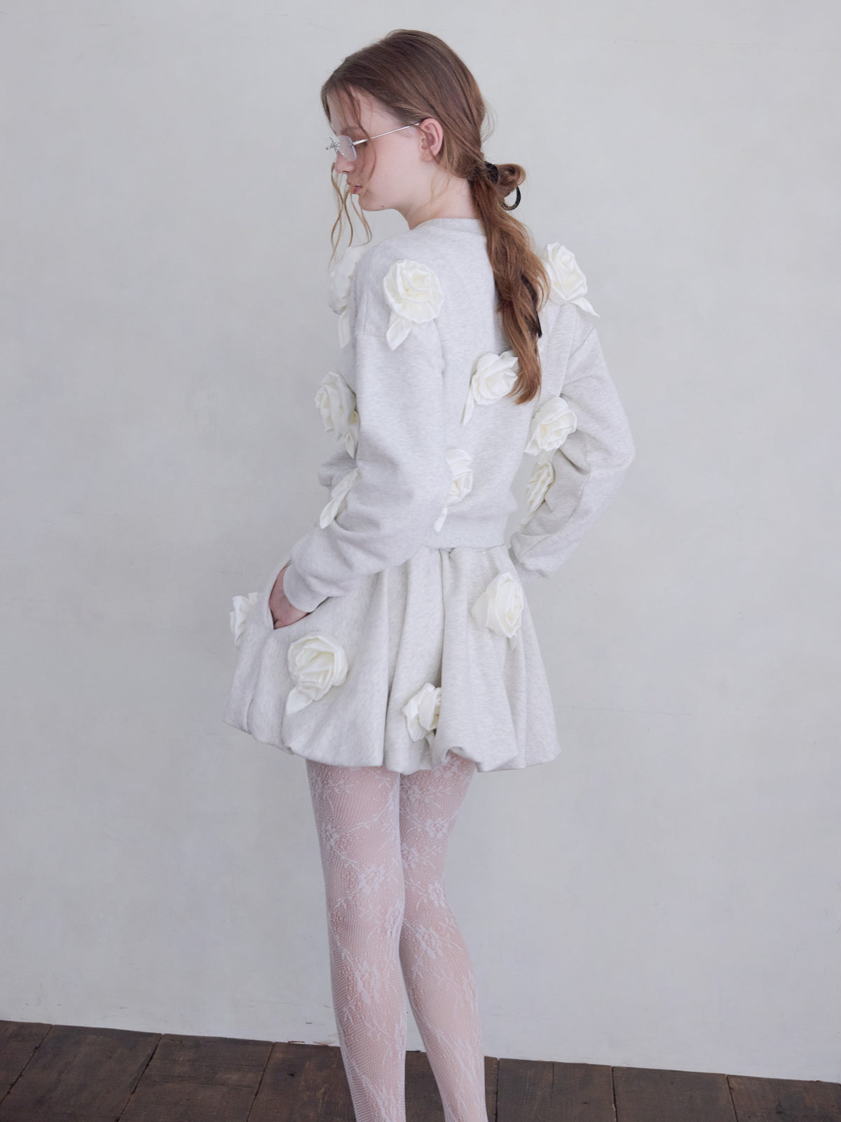 Many rose sweat balloon skirt グレー size:M model:173cm ALINA