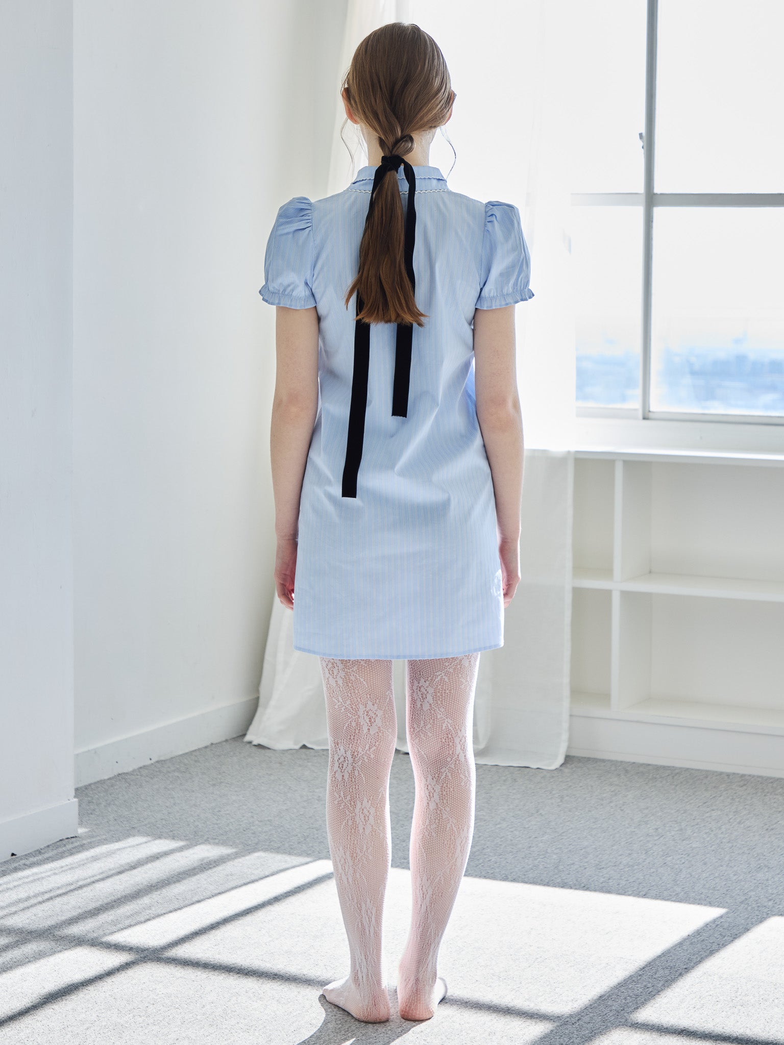 Pintuck mini shirt dress ブルー size:M model:171cm ANIUTA