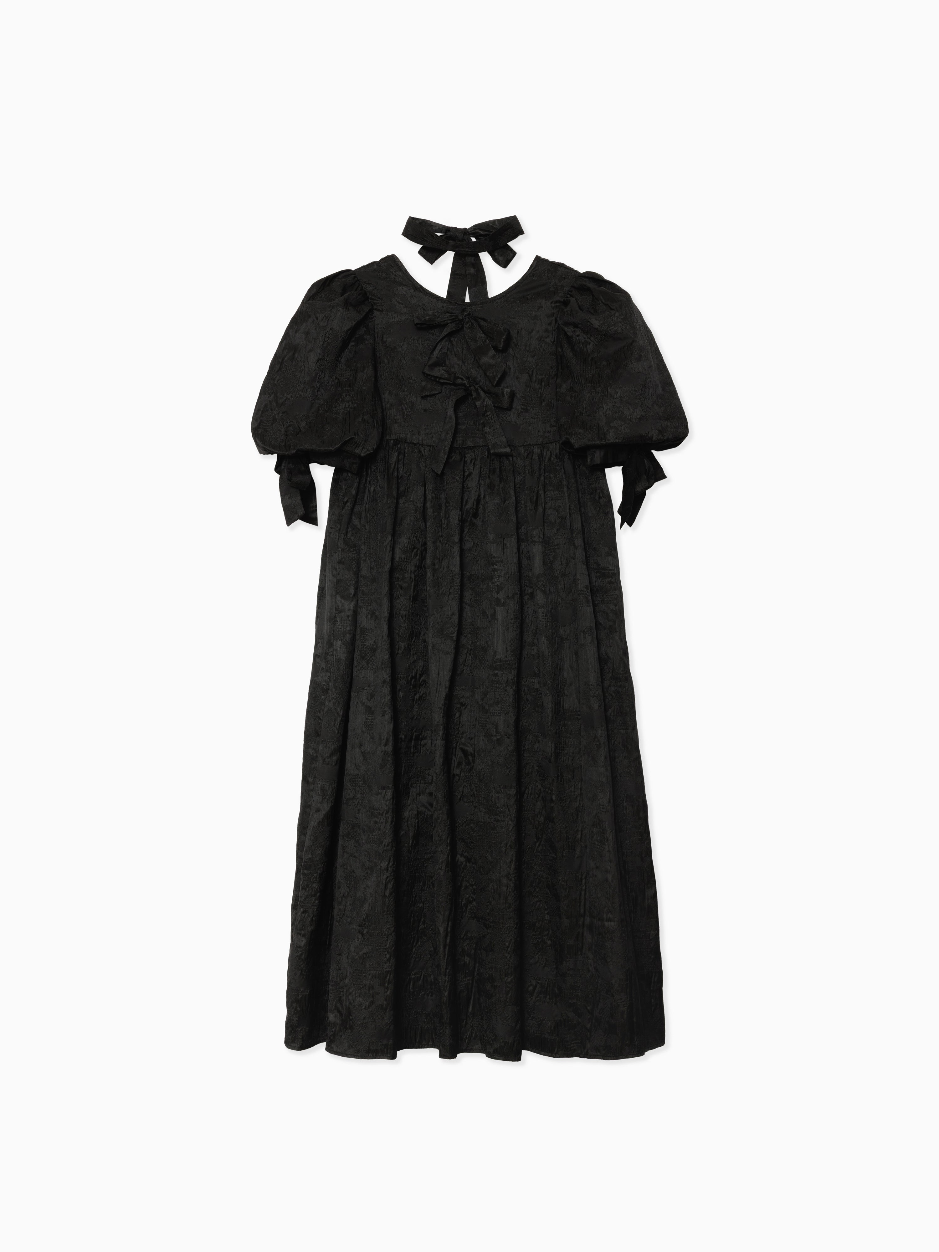 Ribbon jaquard volume dress ブラック