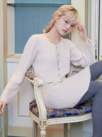 Shell button shaggy cardigan ピンクベージュ size:M model:163cm MINAMI