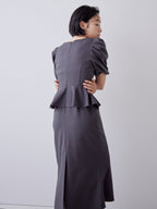 Sheer embroidered puff sleeve dress グレー size:M model:161cm 富樫かなえ