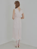 Lace trim satin ribbon dress ピンクベージュ size:M model:175cm MARTA