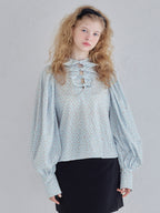 Many ribbon volume sleeve blouse ブルー size:M model:173cm Olesia