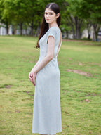 Back open print cut dress サックス size:M model:170cm ALICE