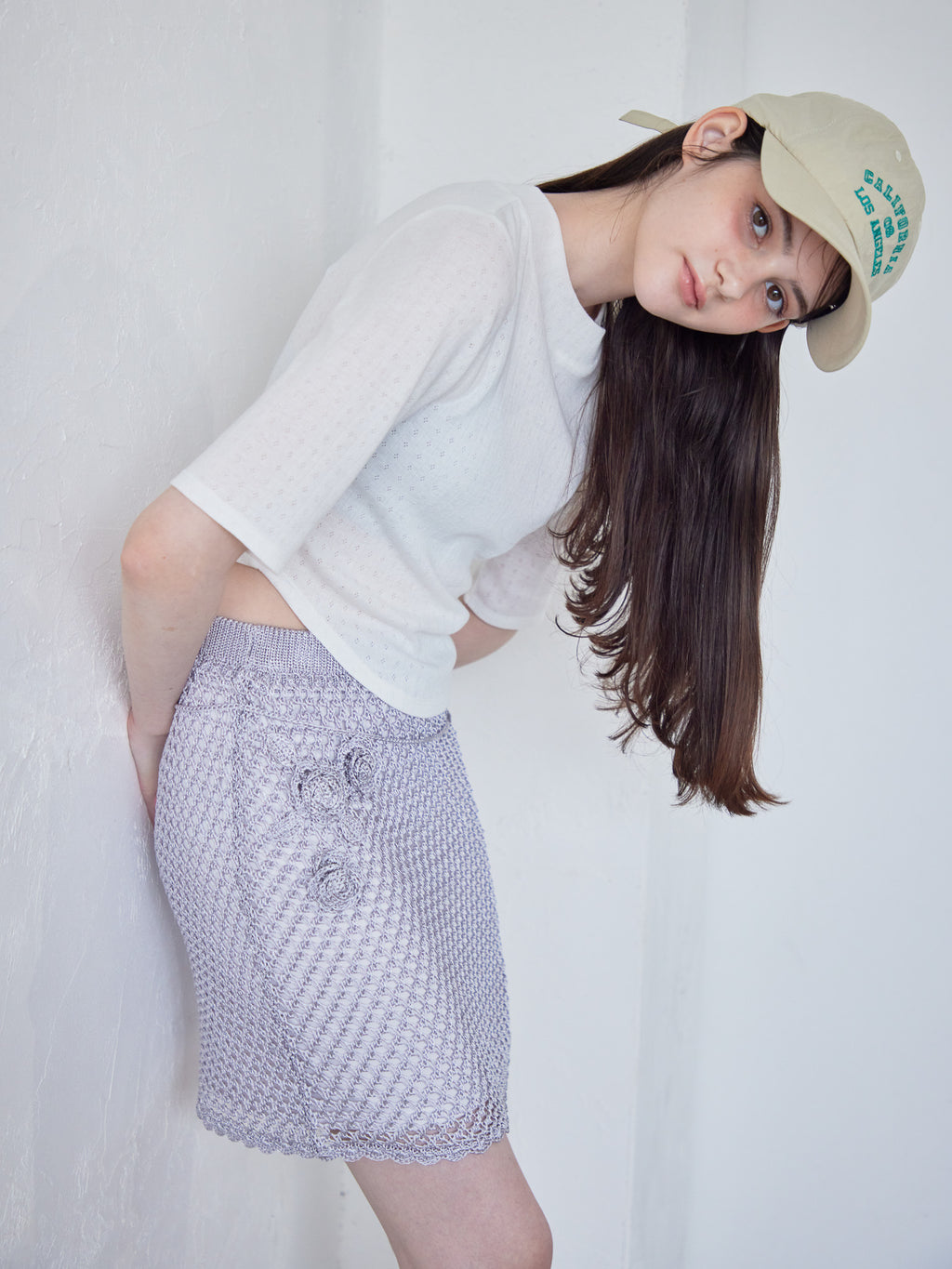 Rose crochet mini skirt サックス size:M model:170cm ALICE