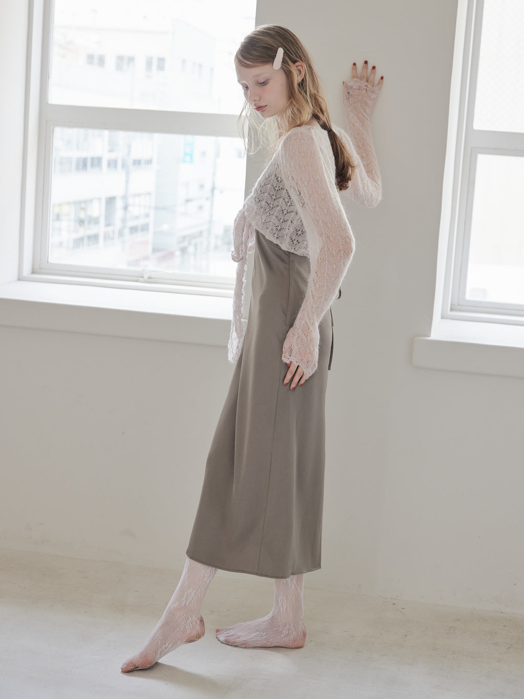 Mohair crochet ribbon cardigan ピンク size:M model:173cm DASHA.G