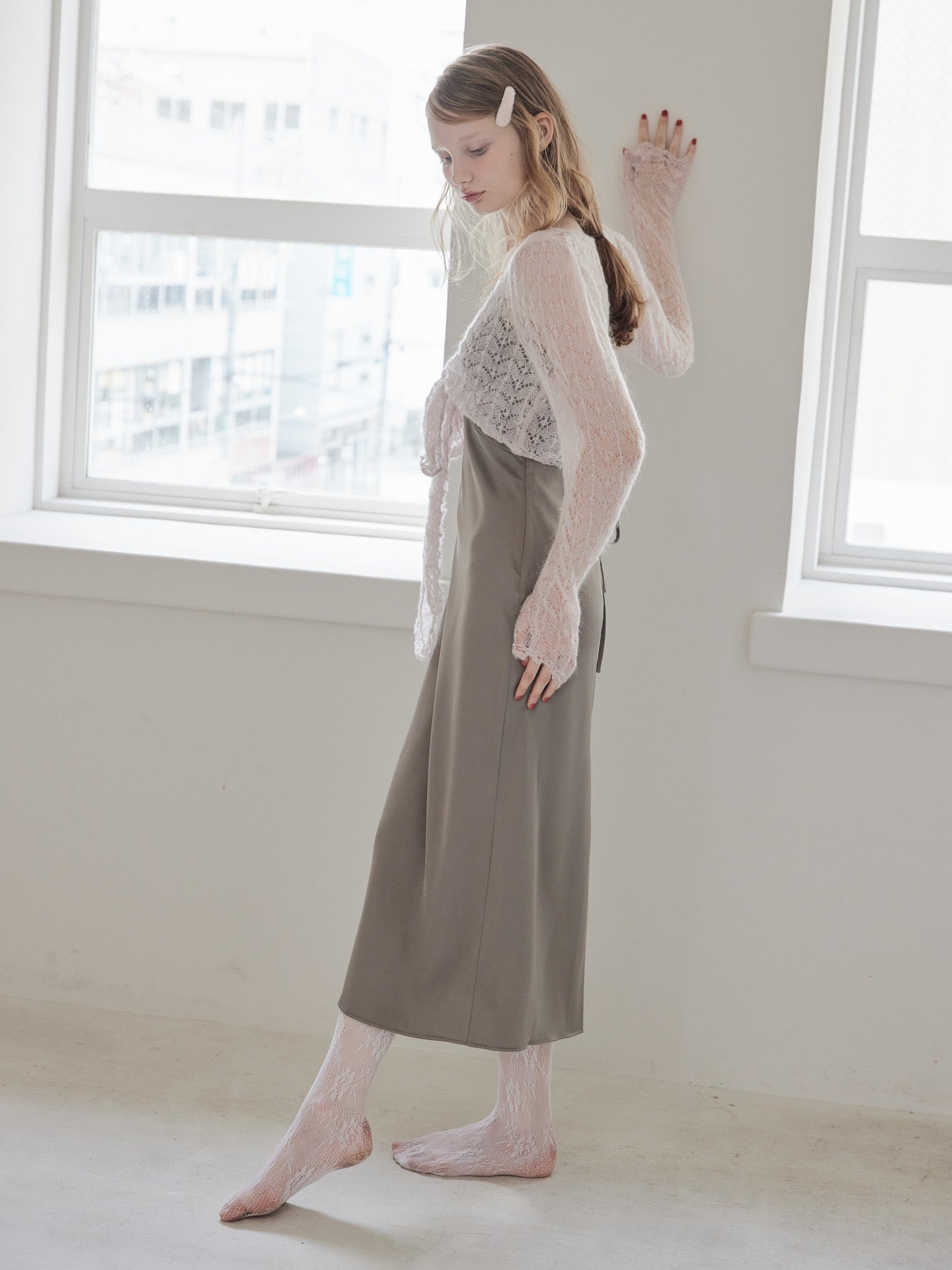 Mohair crochet ribbon cardigan ピンク size:M model:173cm DASHA.G