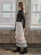 Shiny lace tiered skirt ピンク size:M model:173cm DASHA.G
