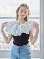Embroidered balloon collar knit top ブラック×ホワイト size:M model:171cm ANIUTA