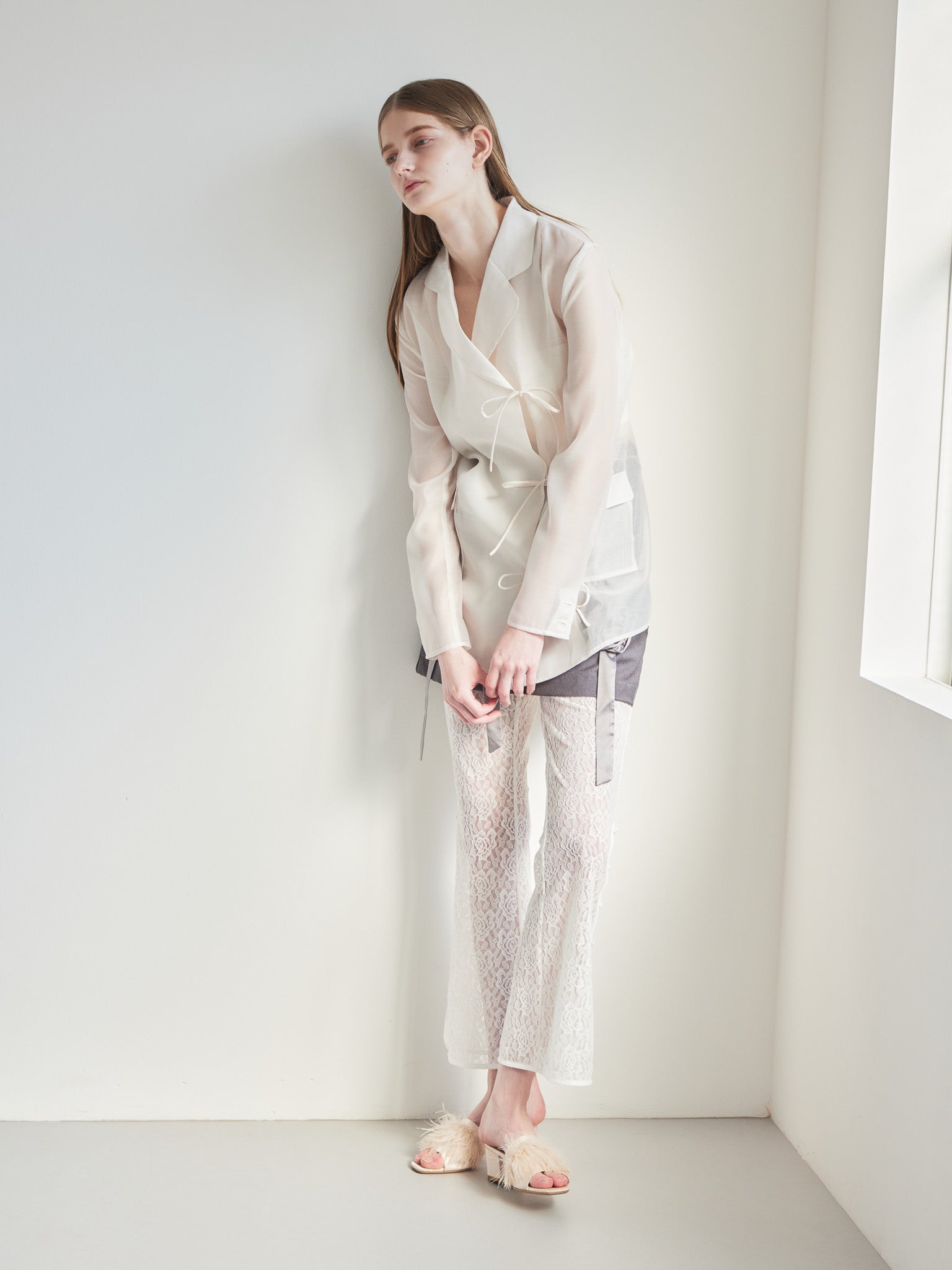 Ribbon sheer jacket アイボリー size:M model:174cm LERA