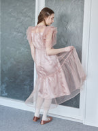 Dot organdy dress ピンクベージュ size:M model:171cm ANIUTA