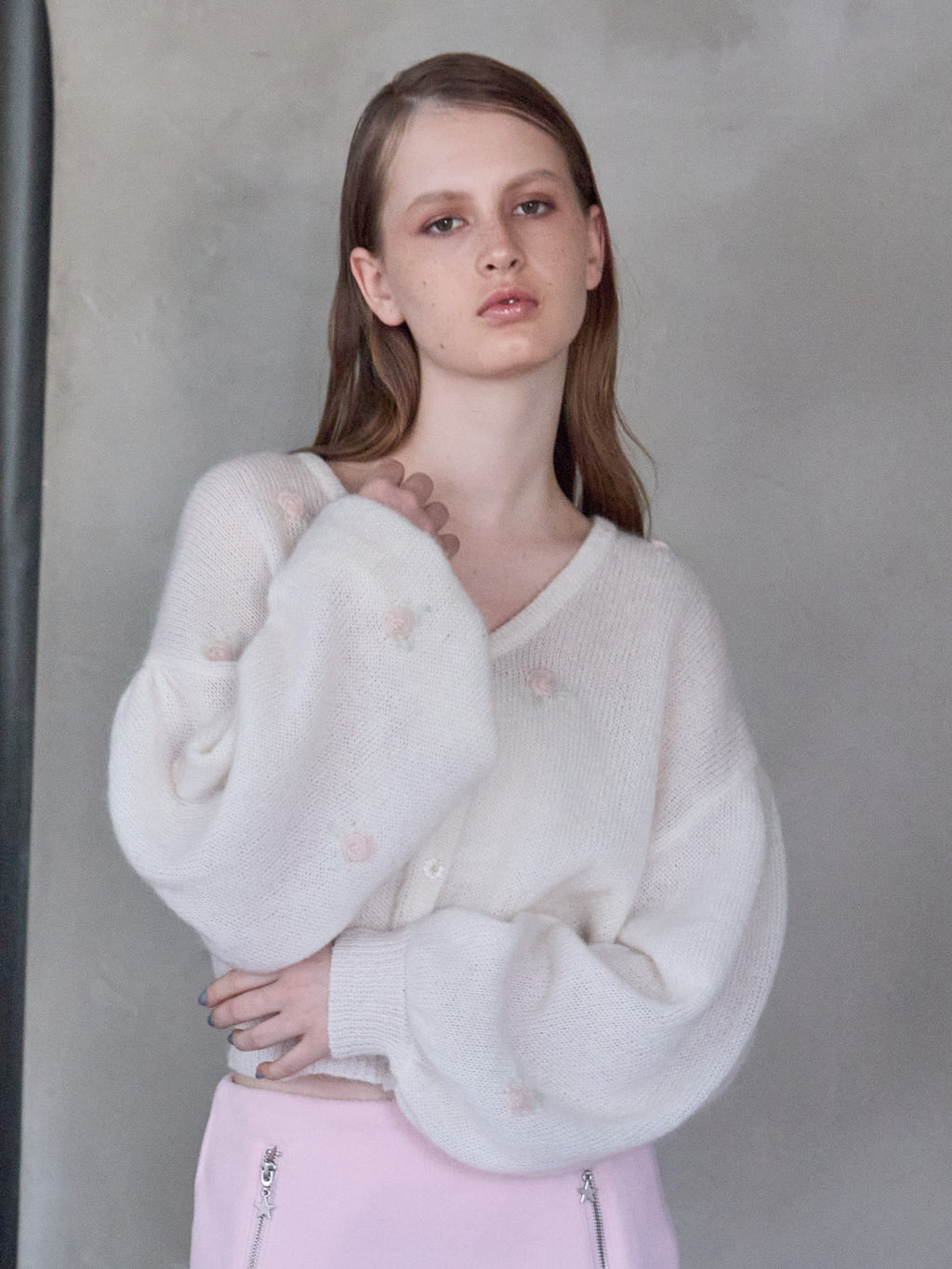 Many rose embroidery cardigan ホワイト size:M model:173cm ALINA