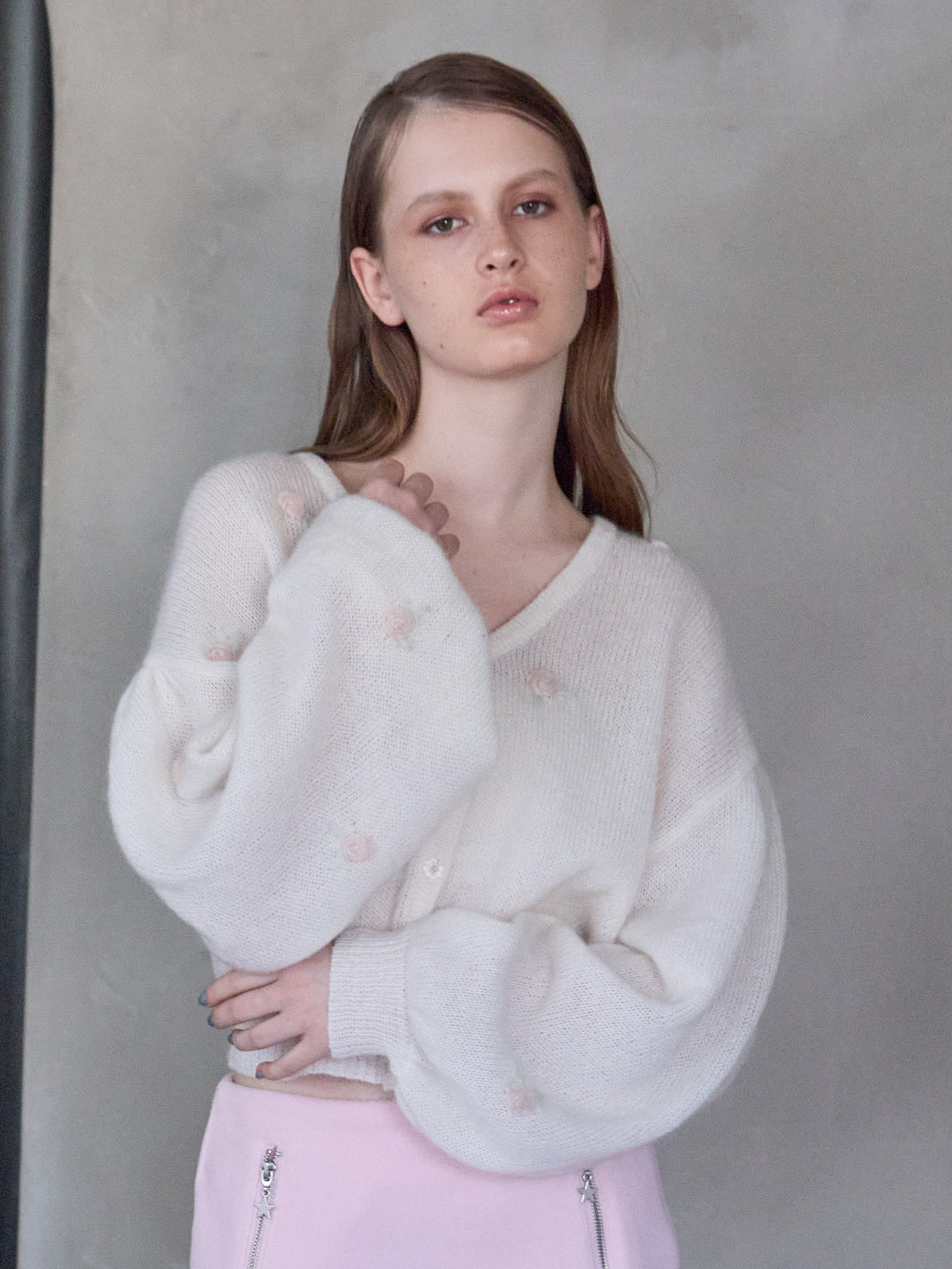 Many rose embroidery cardigan ホワイト size:M model:173cm ALINA
