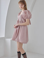 Back ribbon embossed volume mini dress ピンクベージュ size:M model:175cm MARTA