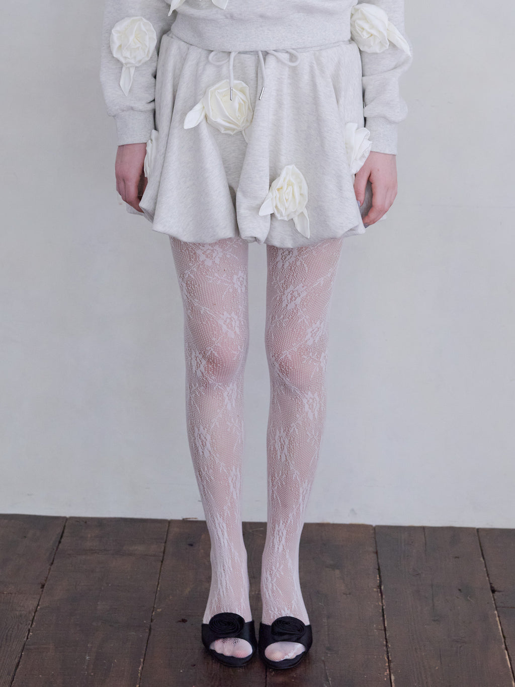 Many rose sweat balloon skirt グレー size:M model:173cm ALINA