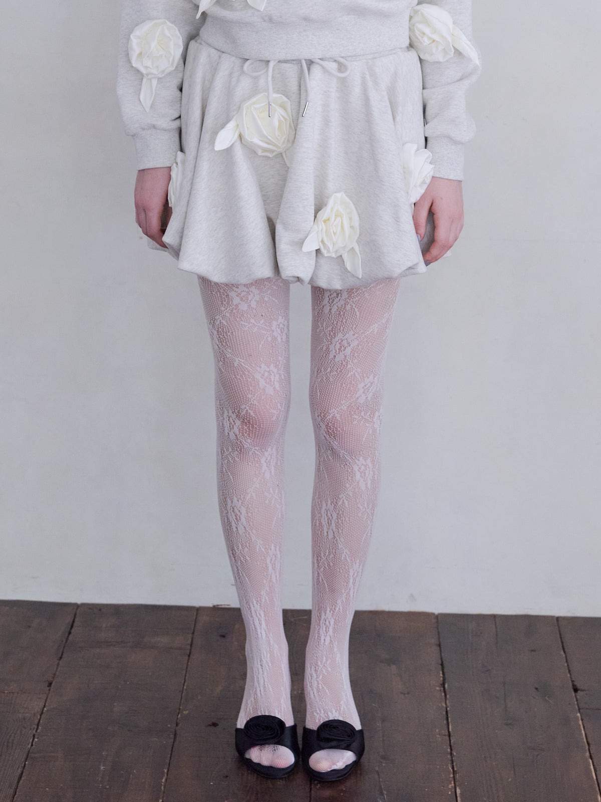Many rose sweat balloon skirt グレー size:M model:173cm ALINA