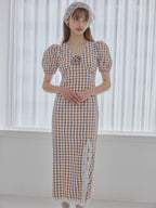 Rose gingham dress モカ size:M model:175cm MARTA