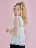 Fur shoulder satin camisole ホワイト size:M model:173cm Olesia