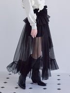 Frill tulle skirt & shorts set ブラック size:M model:173cm ALINA