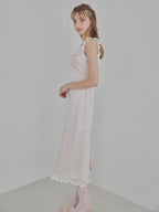 Lace trim satin ribbon dress ピンクベージュ size:M model:175cm MARTA