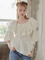 Shiny lace frill knit top ホワイト size:M model:173cm DASHA.G