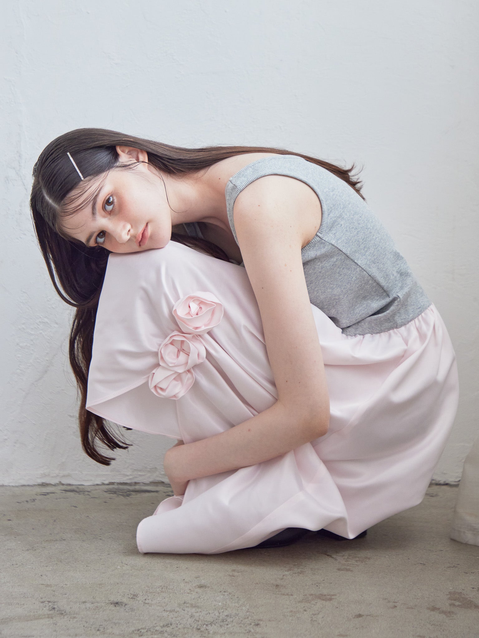 Rose satin docking rib dress ピンク size:M model:170cm ALICE