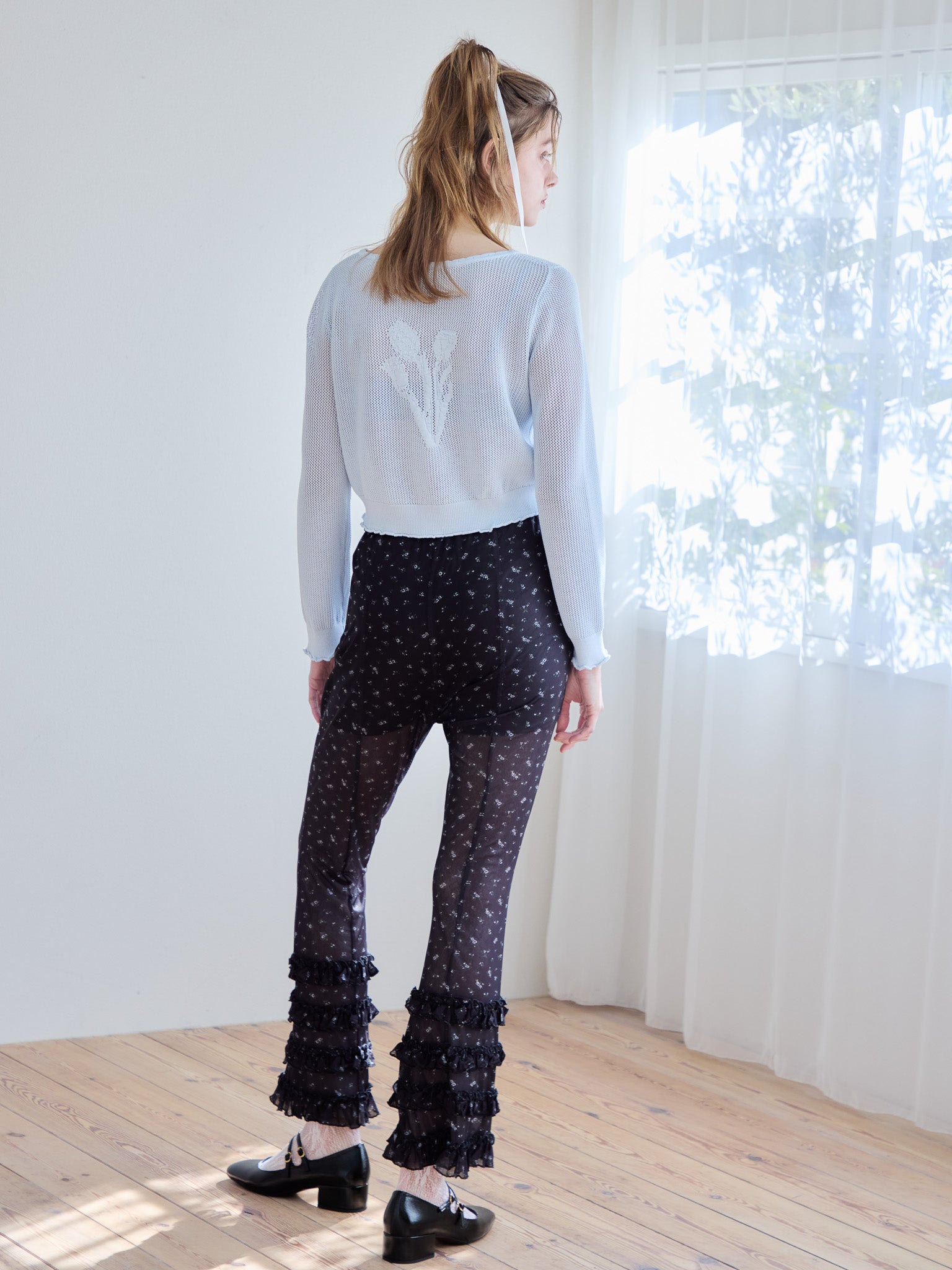 Frill tulle print pants ブラック size:M model:174cm KATERYNA