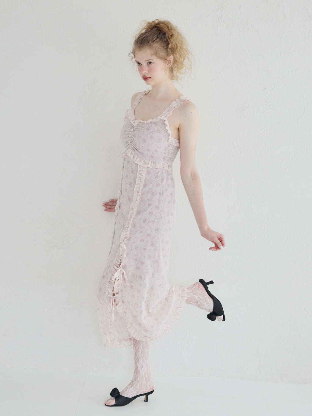 Frill slit cami dress ピンク size:M model:173cm Olesia